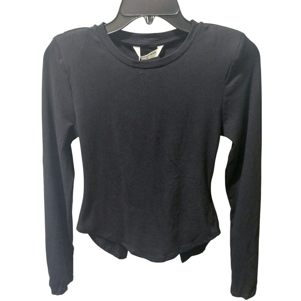 NWT Commense Black Long Sleeve Open Back Tie Detail Top Medium